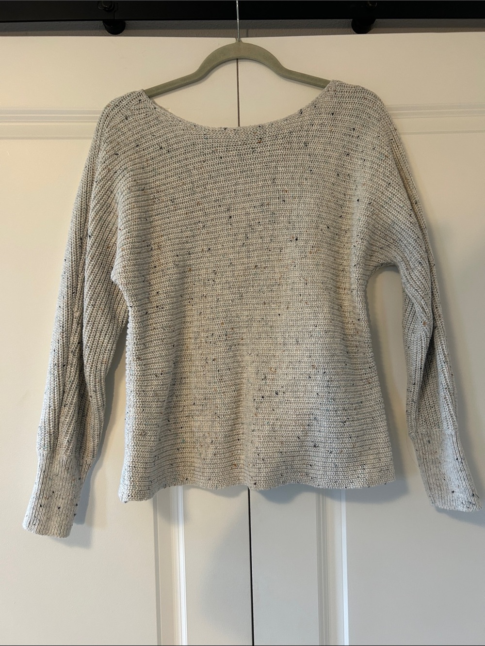 CAbi Light Gray Speckled Boatneck Sweater